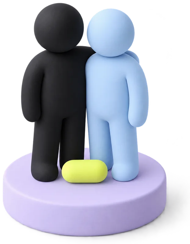 Two figures standing shoulder to shoulder on a pedestal