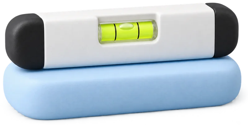 A spirit level with its bubble centred