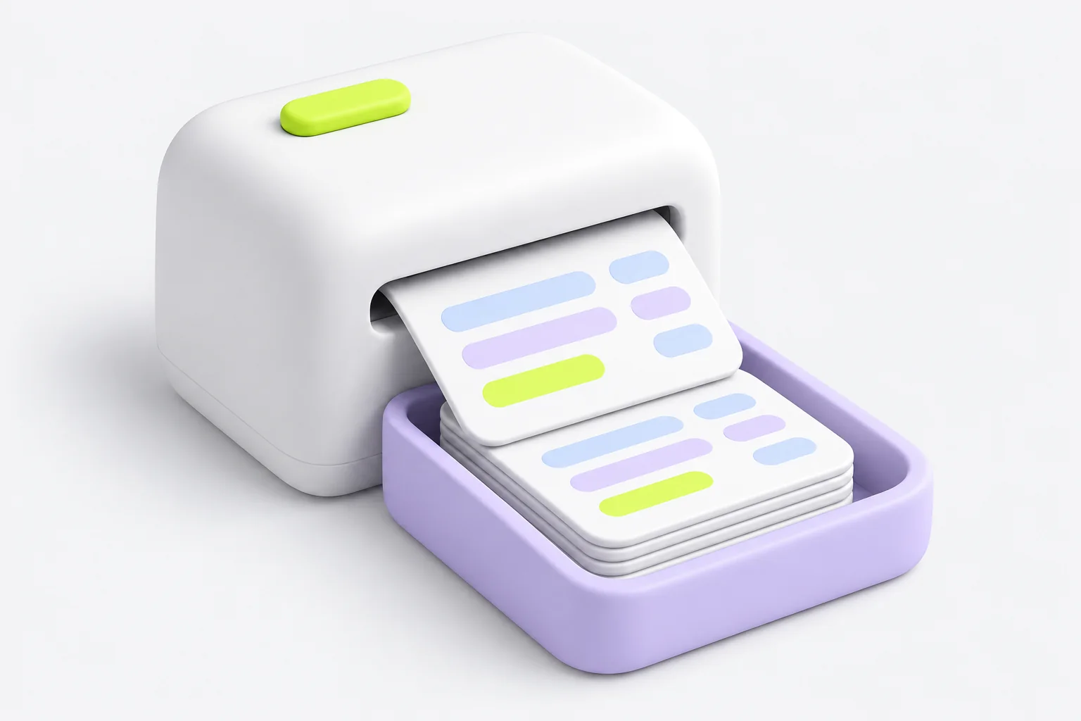 A soft machine printing payslip cards into a tray